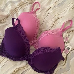 Set of 2 Natori Feathers Contour Plunge Bra -NWT! Rose Quartz & Allium bundle!